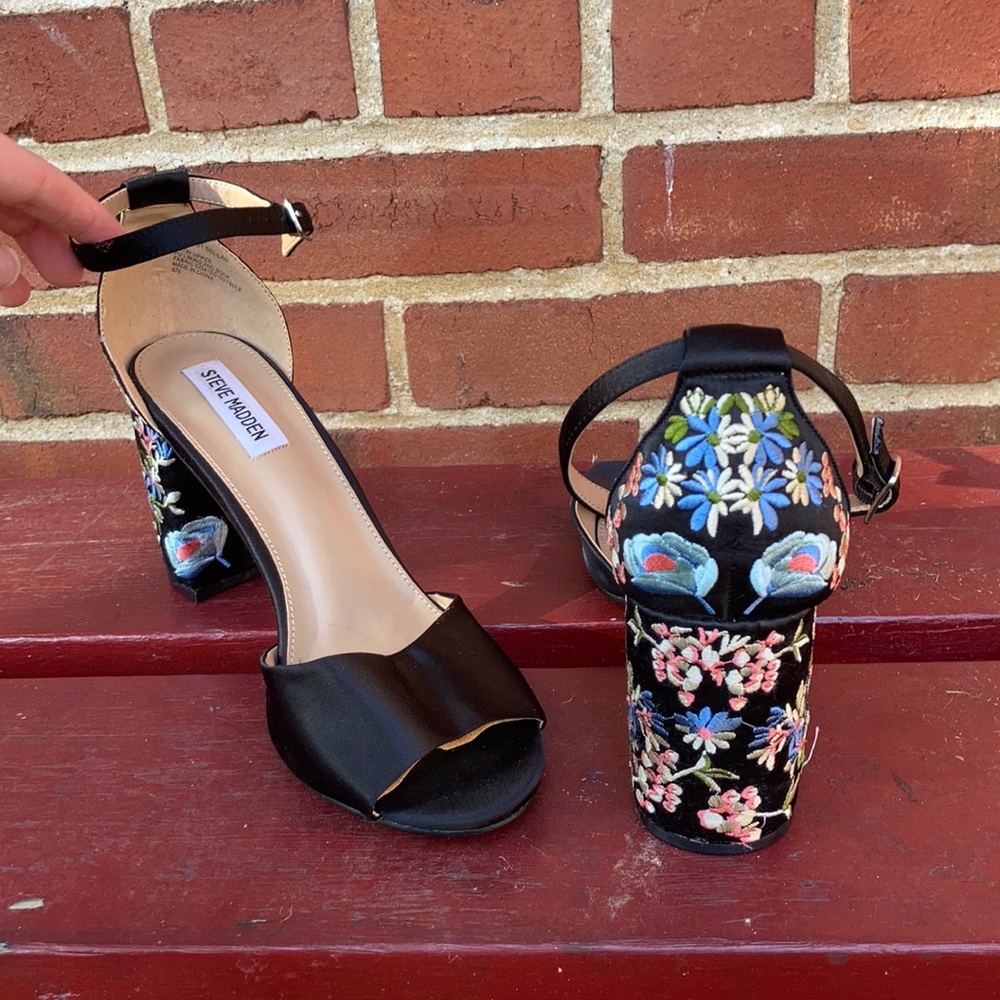 Steve Madden Embroidered Ankle Strap Heels